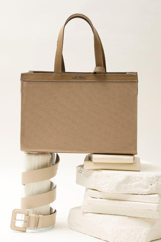 Wide Canvas City Bag Camel