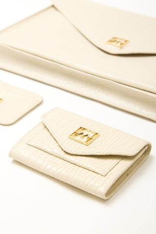 Textured Leather Wallet Beige