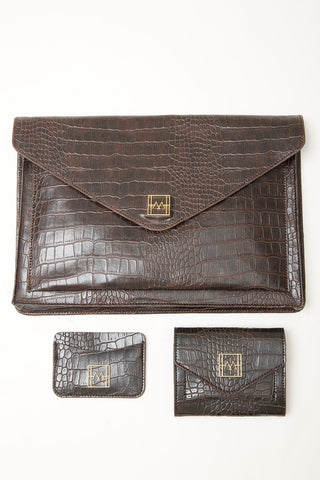 Textured Leather Wallet Dark Brown