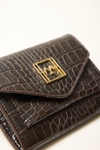 Textured Leather Wallet Dark Brown