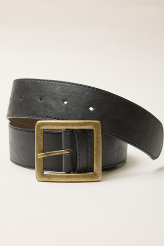 Wide Square Buckle Belt Black