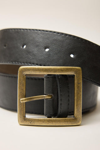 Wide Square Buckle Belt Black