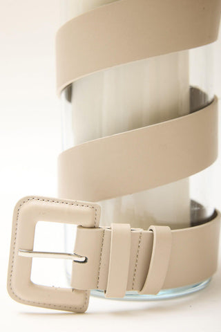 Thin Leather Coated Belt Beige