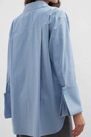 Wide Cuff Striped Shirt Blue