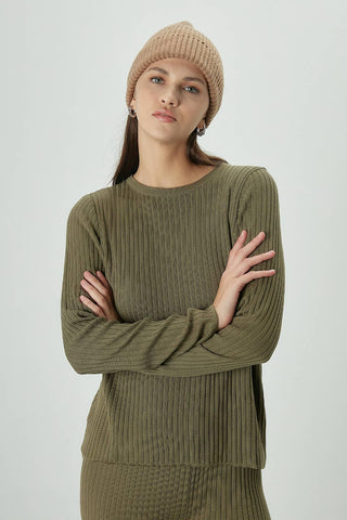 Ribbed Knit Blouse Khaki