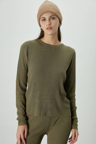 Ribbed Knit Blouse Khaki