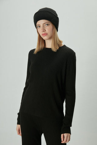 Ribbed Knit Blouse Black