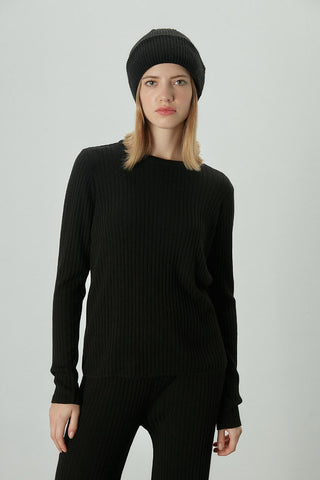 Ribbed Knit Blouse Black