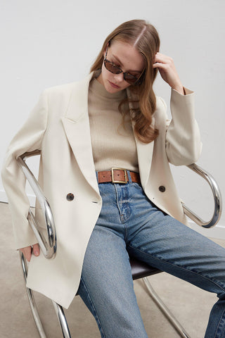 Kruvaze Klasik Blazer Ceket Bej