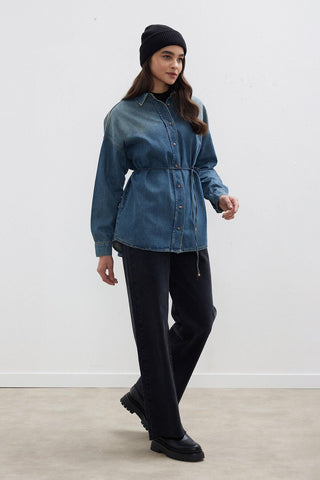 Belted Denim Shirt Blue