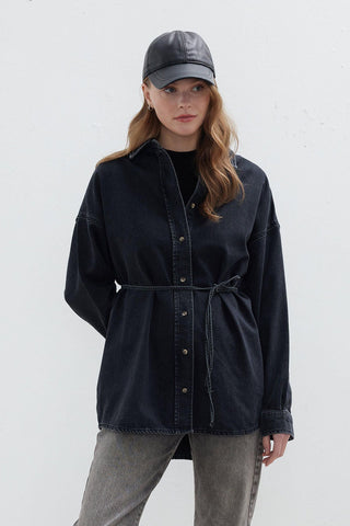 Belted Denim Shirt Black