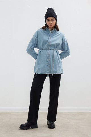 Belted Denim Shirt Light Blue