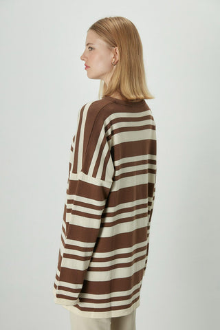 Striped Oversize Knit Tunic Brown