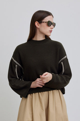 Embroidered Cotton Sweater Khaki