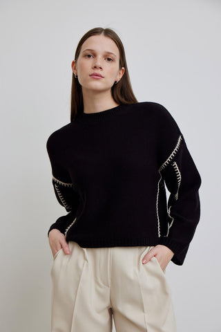 Embroidered Cotton Sweater Black