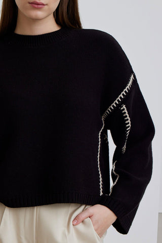 Embroidered Cotton Sweater Black