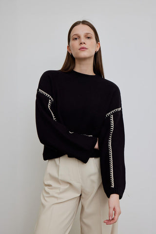 Embroidered Cotton Sweater Black