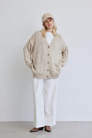 Soft Textured Oversize Cardigan Beige