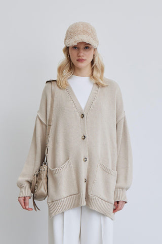 Soft Textured Oversize Cardigan Beige