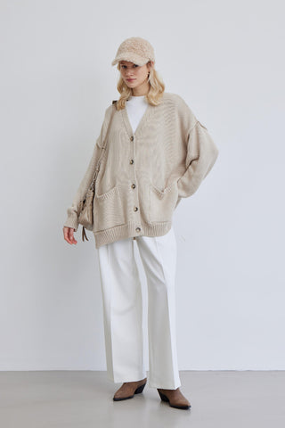 Soft Textured Oversize Cardigan Beige