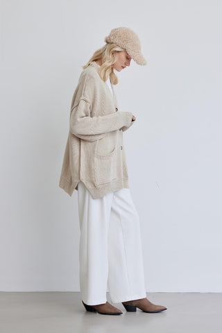 Soft Textured Oversize Cardigan Beige