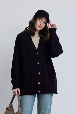 Soft Textured Oversize Cardigan Black