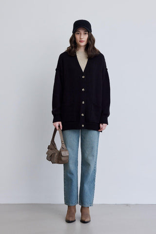 Soft Textured Oversize Cardigan Black