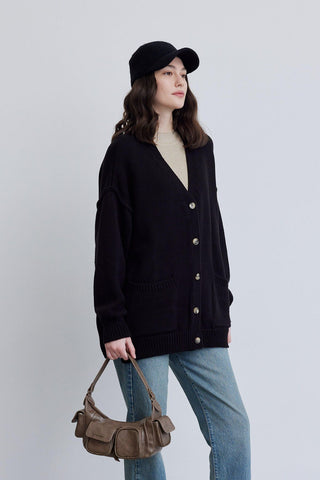 Soft Textured Oversize Cardigan Black