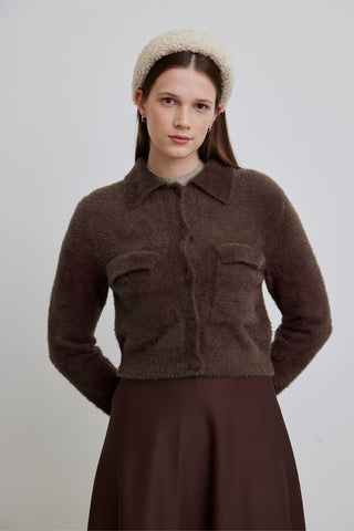 Arya Soft Crop Cardigan Brown