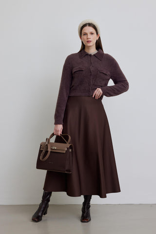 Faux Leather Detailed Canvas Bag Dark Brown