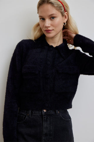 Arya Soft Crop Cardigan Black