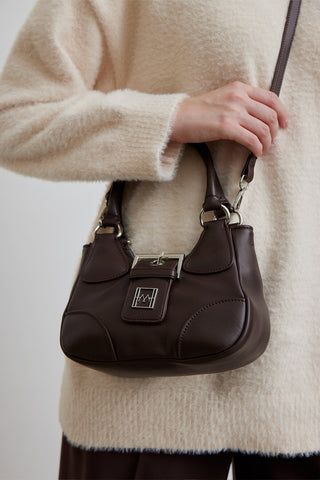 Kapaklı Metal Kafa Mini Çanta Koyu Kahve