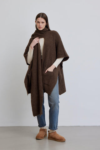 Cozy Scarf Knit Cardigan Brown