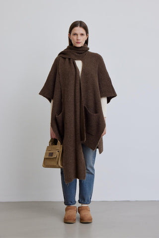 Cozy Scarf Knit Cardigan Brown