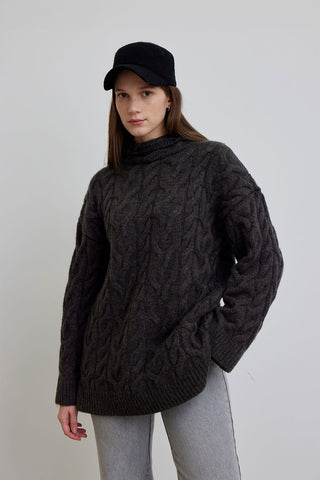 Braided Sweater Hoodie Anthracite