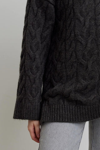 Braided Sweater Hoodie Anthracite