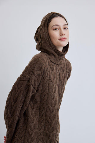 Braided Sweater Hoodie Brown