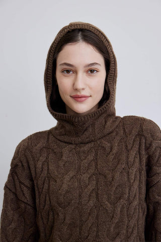 Braided Sweater Hoodie Brown