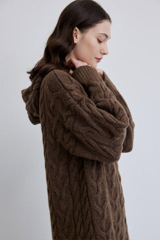 Braided Sweater Hoodie Brown