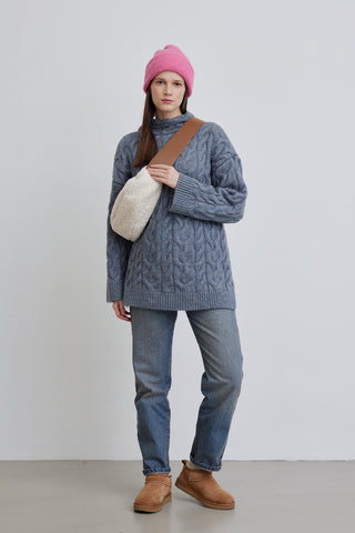 Braided Sweater Hoodie Blue