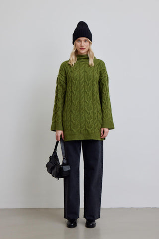 Braided Sweater Hoodie Green