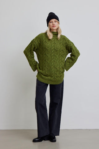 Braided Sweater Hoodie Green