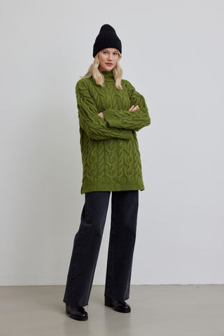 Braided Sweater Hoodie Green