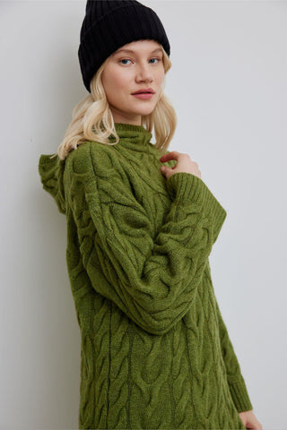 Braided Sweater Hoodie Green