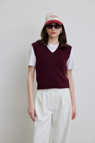 V-Neck Knit Sweater Damson