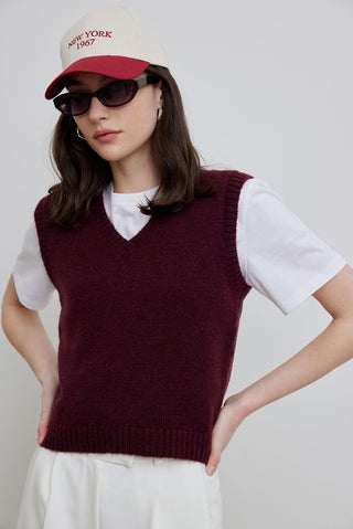 V-Neck Knit Sweater Damson