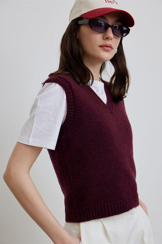 V-Neck Knit Sweater Damson