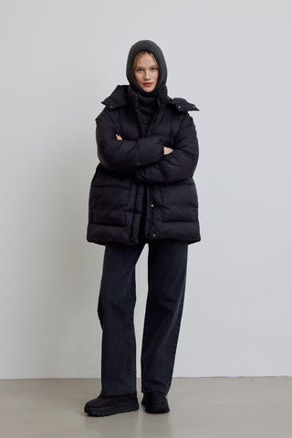 Oversized Pocket Detail Puffer Jacket Black