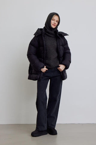 Oversized Pocket Detail Puffer Jacket Black