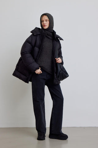 Oversized Pocket Detail Puffer Jacket Black